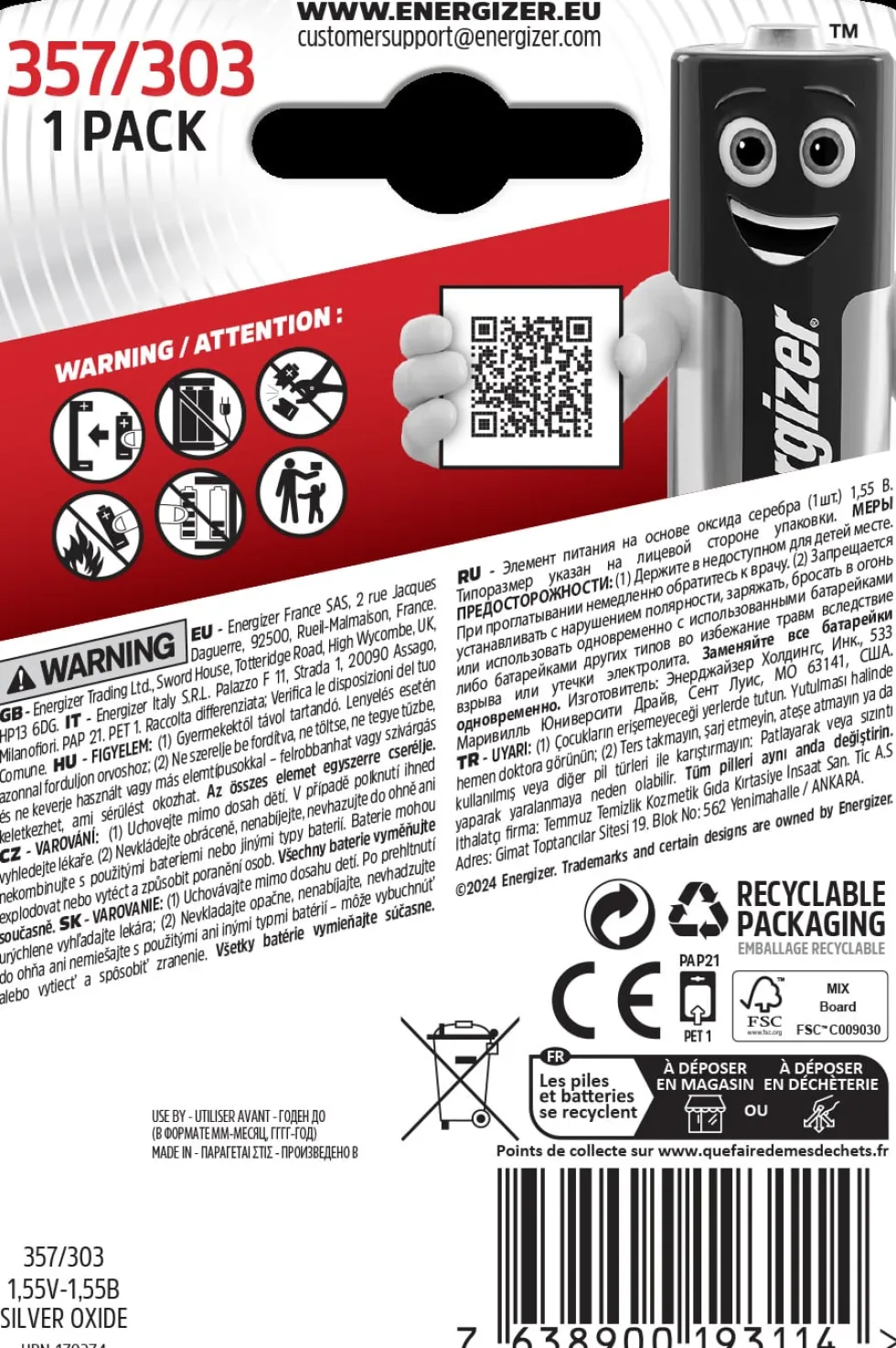 Batteri Energizer Cell Silveroxid 357/303