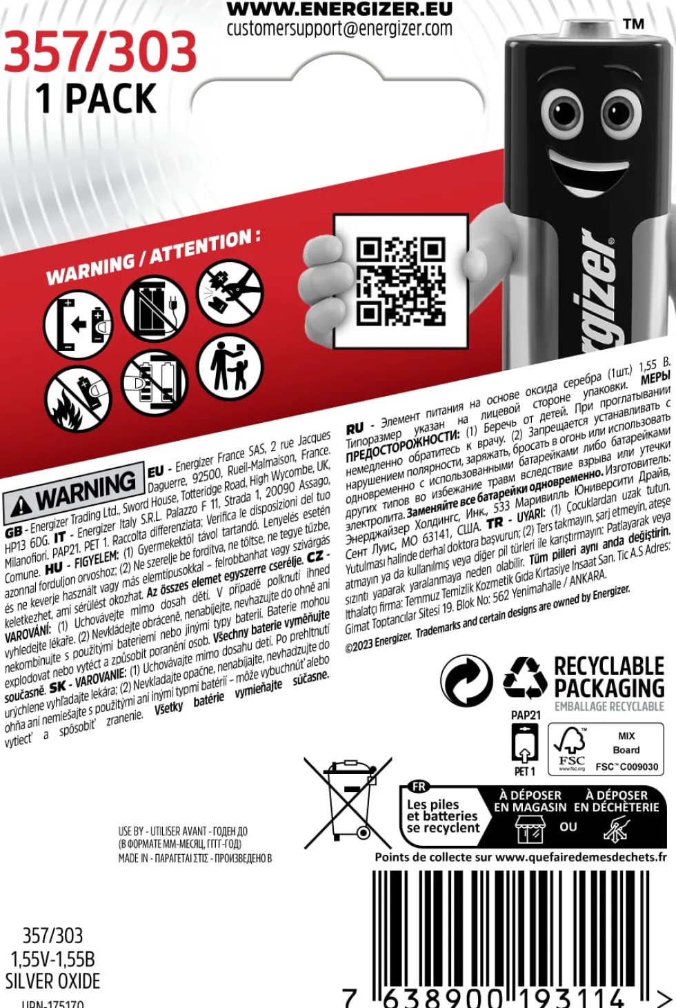 Batteri Energizer Cell Silveroxid 357/303