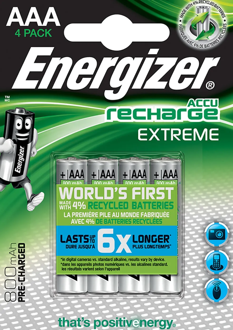 Batteri Energizer Recharge Extreme AAA, 4/fp