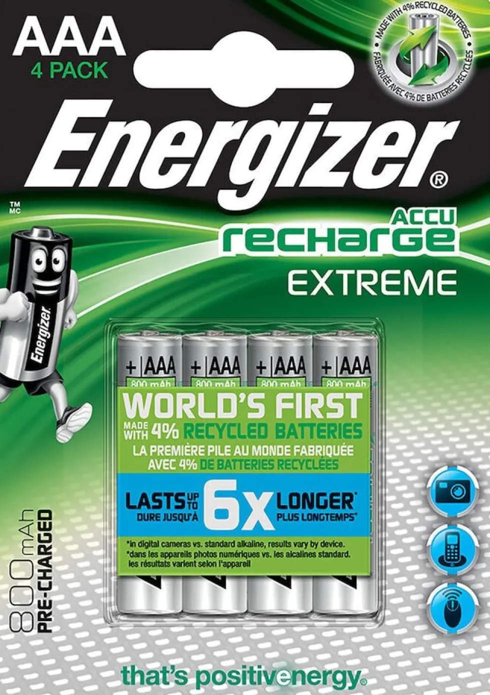 Batteri Energizer Recharge Extreme AAA, 4/fp