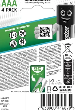 Batteri Energizer Recharge Extreme AAA, 4/fp