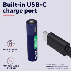 Batteri Laddbar TRUST AAA USB-C 2/fp