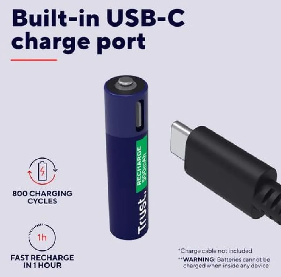 Batteri Laddbar TRUST AAA USB-C 2/fp