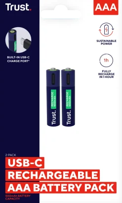 Batteri Laddbar TRUST AAA USB-C 2/fp