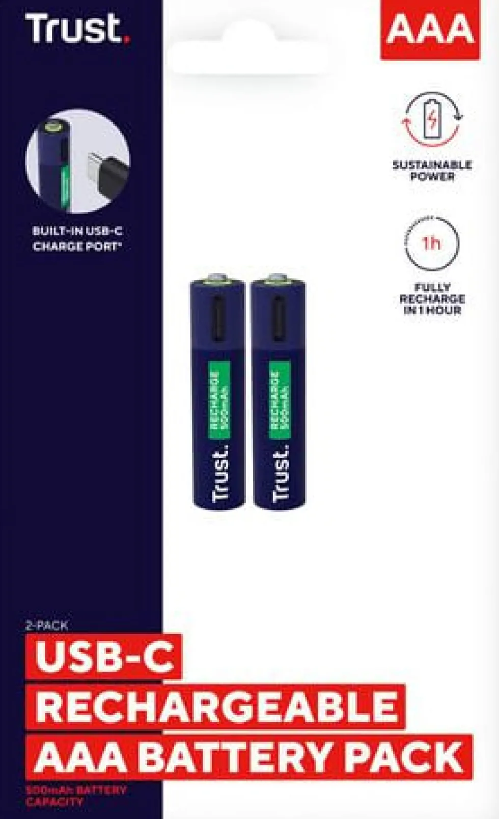Batteri Laddbar TRUST AAA USB-C 2/fp