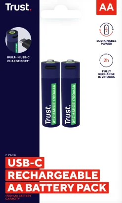 Batteri Laddbar TRUST AA USB-C 2/fp