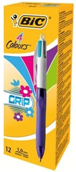 Bläckkulpenna BIC 4 Colours Grip Fashion, 12st