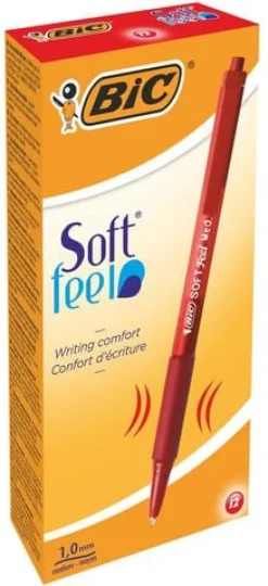 Bläckkulpenna BIC Soft Feel Clic Medium Röd, 12st