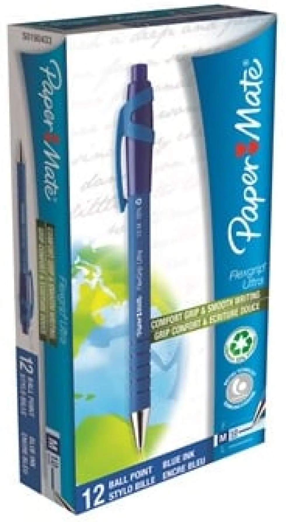 Bläckkulpenna PAPERMATE Flexgrip Clic Medium Blå, 1.0mm, 12st