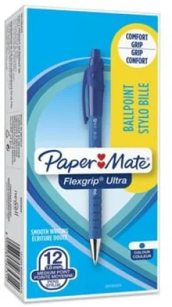 Bläckkulpenna PAPERMATE Flexgrip Clic Medium Blå, 1.0mm, 12st