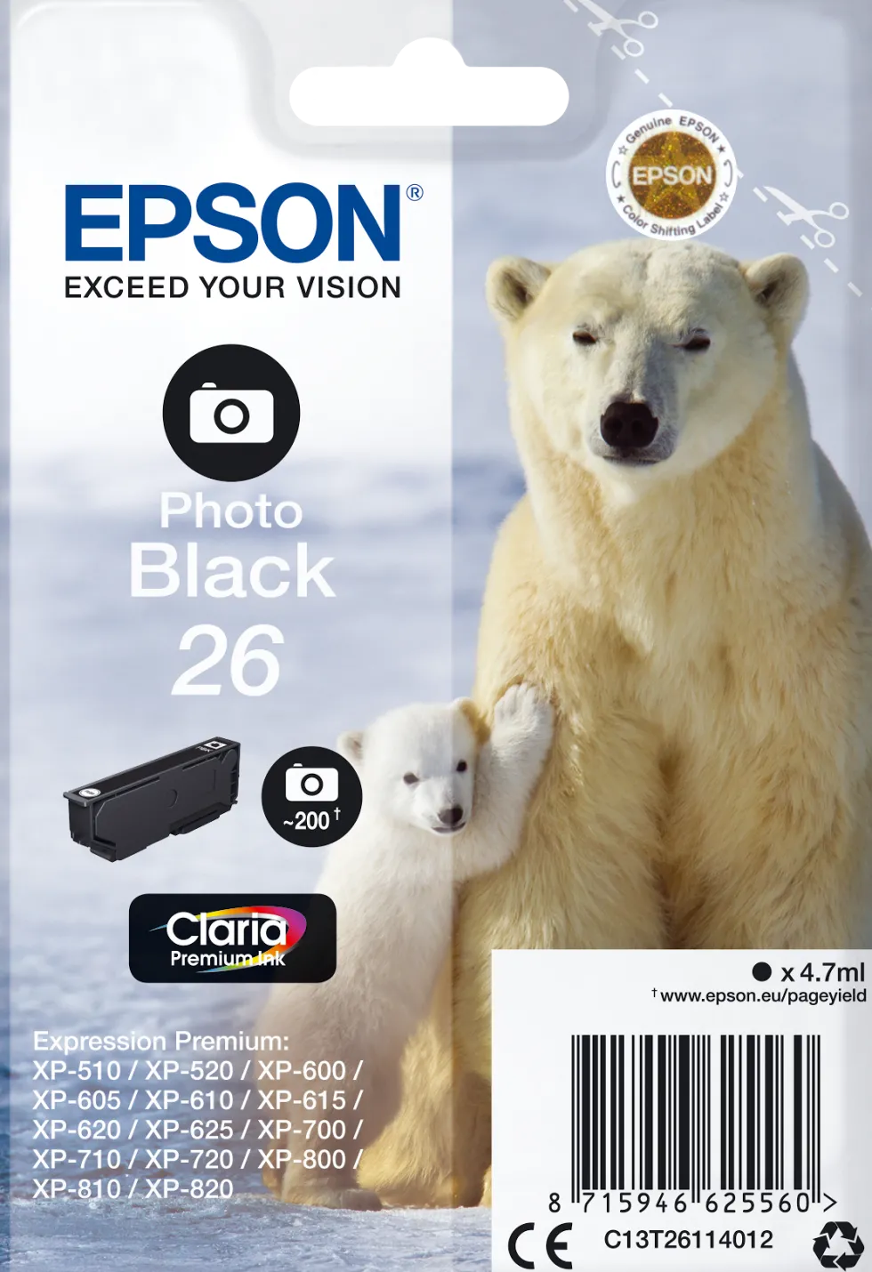 Bläckpatron EPSON C13T26114012 fotoSvart