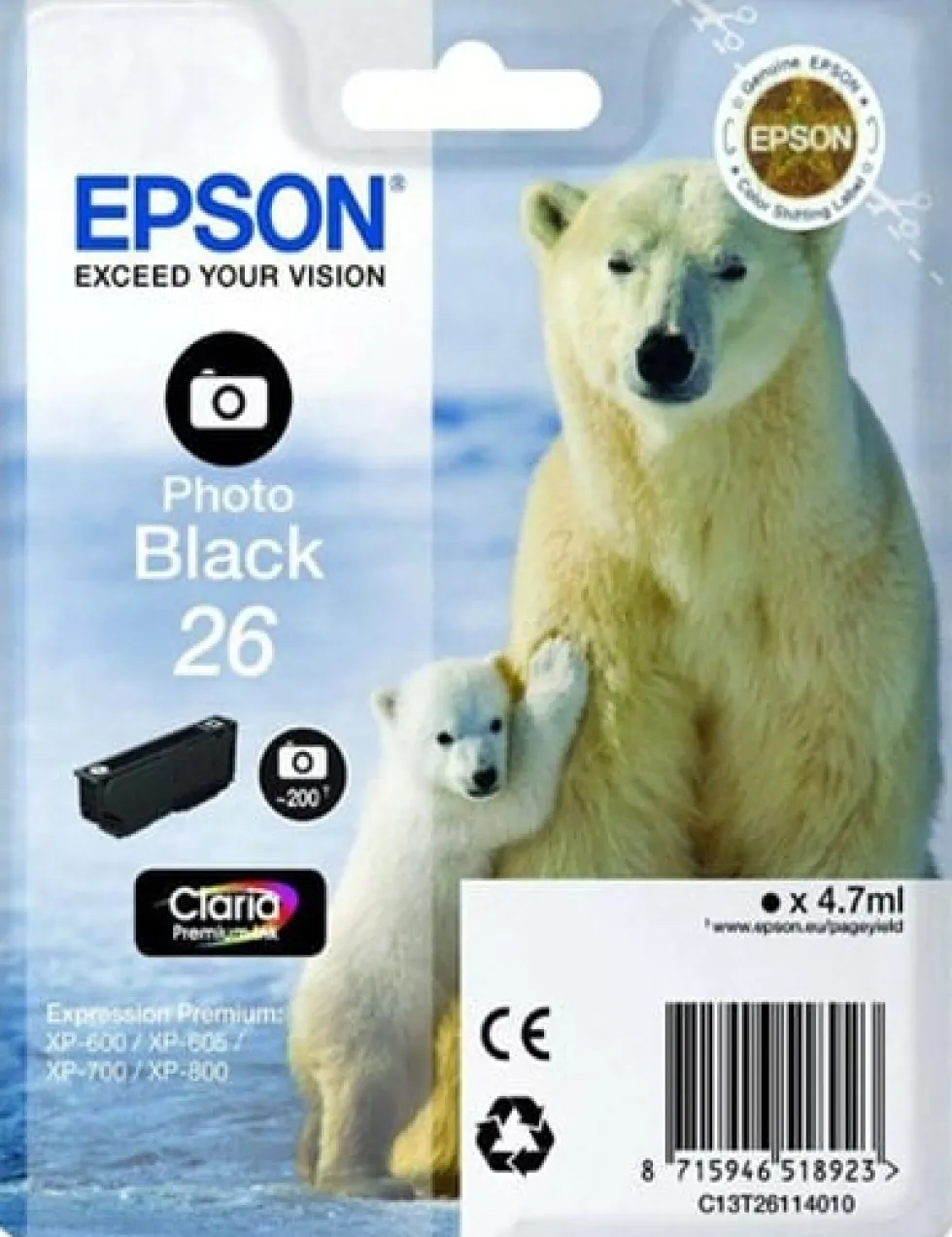 Bläckpatron EPSON C13T26114012 fotoSvart