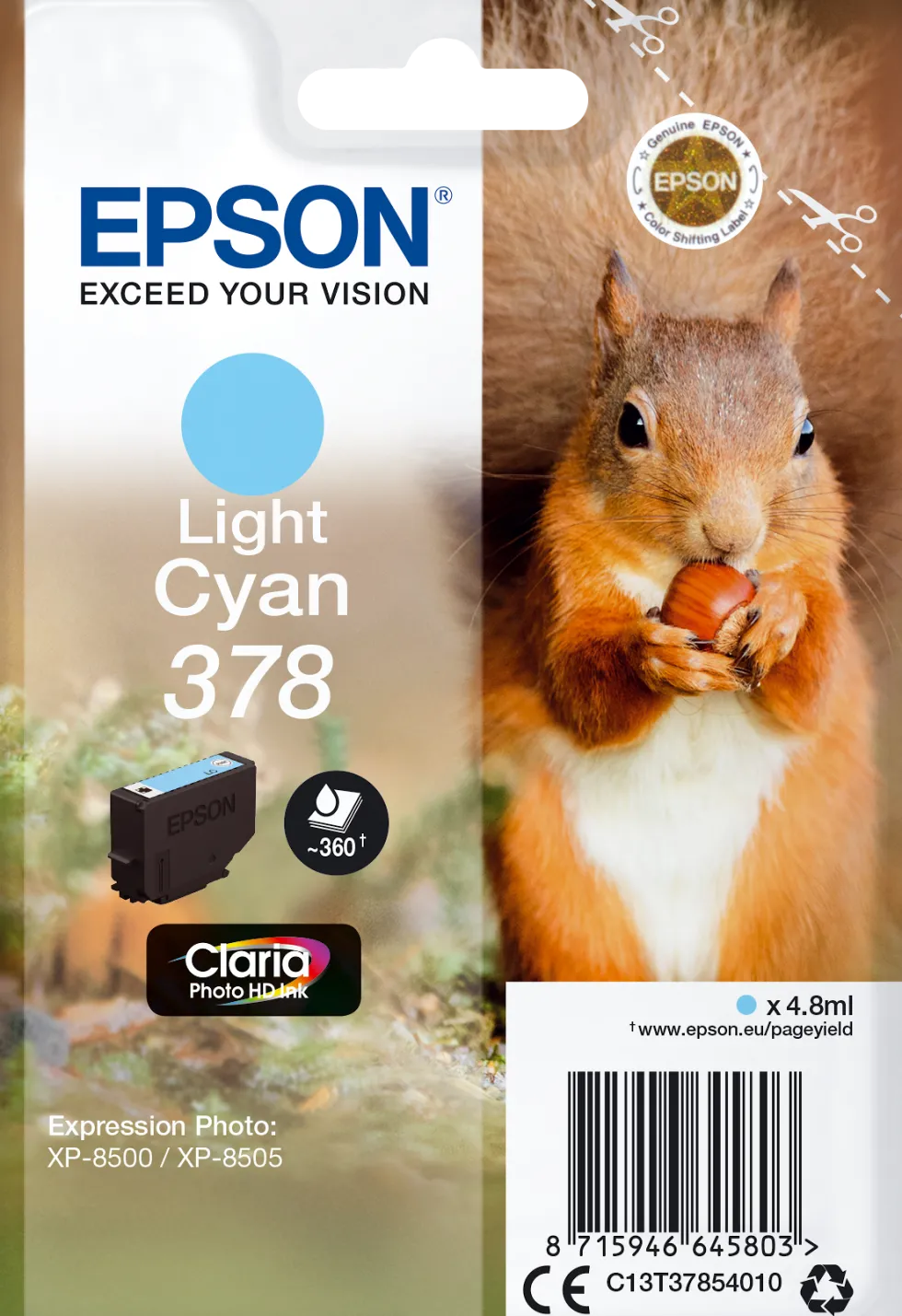 Bläckpatron EPSON C13T37854010 Ljus Cyan