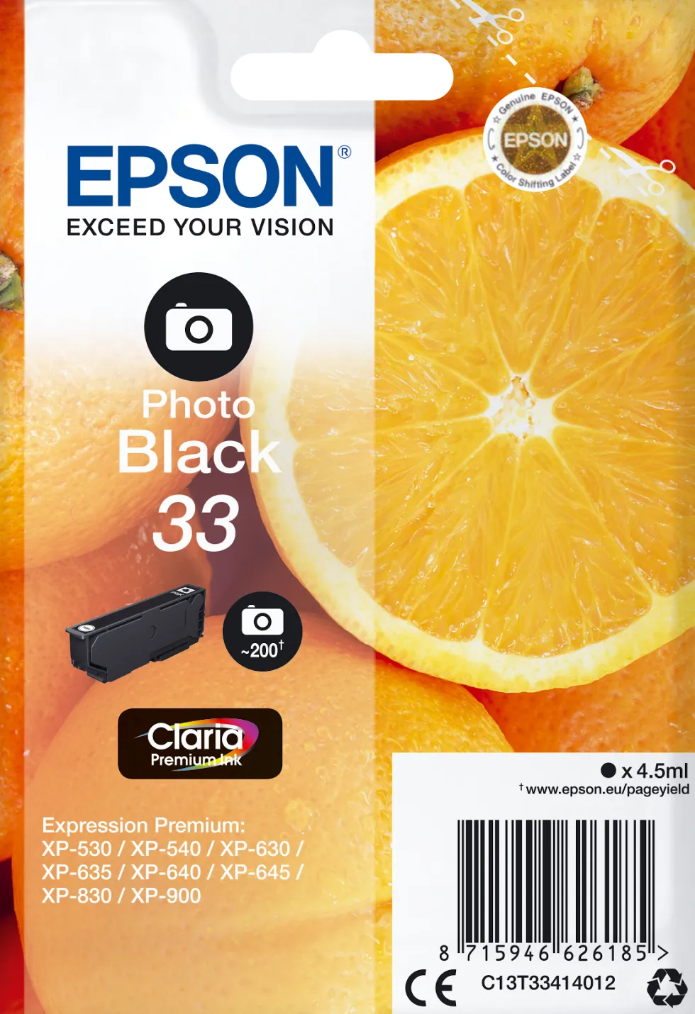 Bläckpatron EPSON C13T33414012 svart