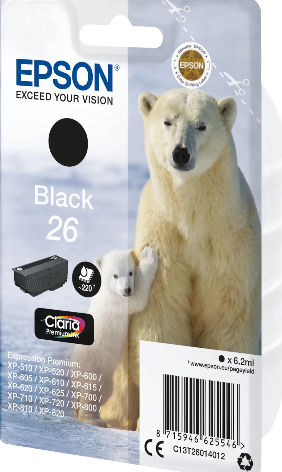 Bläckpatron EPSON C13T26014012 Svart