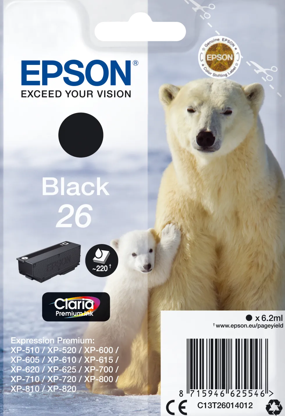 Bläckpatron EPSON C13T26014012 Svart