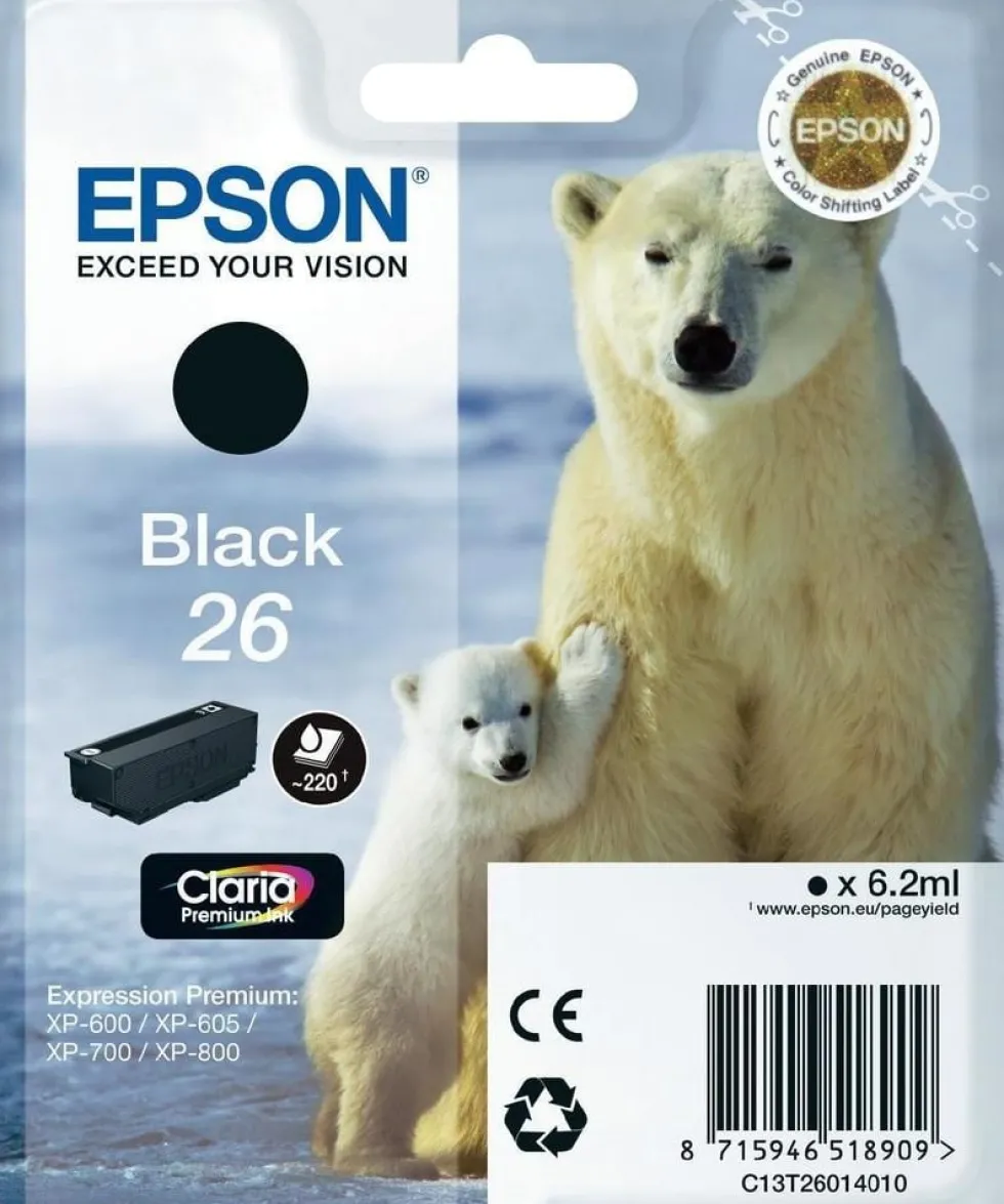 Bläckpatron EPSON C13T26014012 Svart