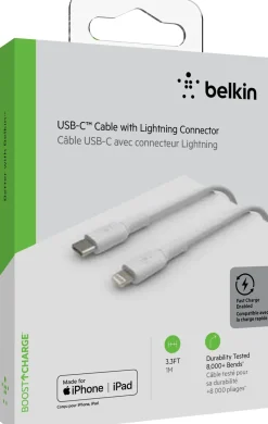 BOOST CHARGE Lightning to USB-C Cable, 1M, White