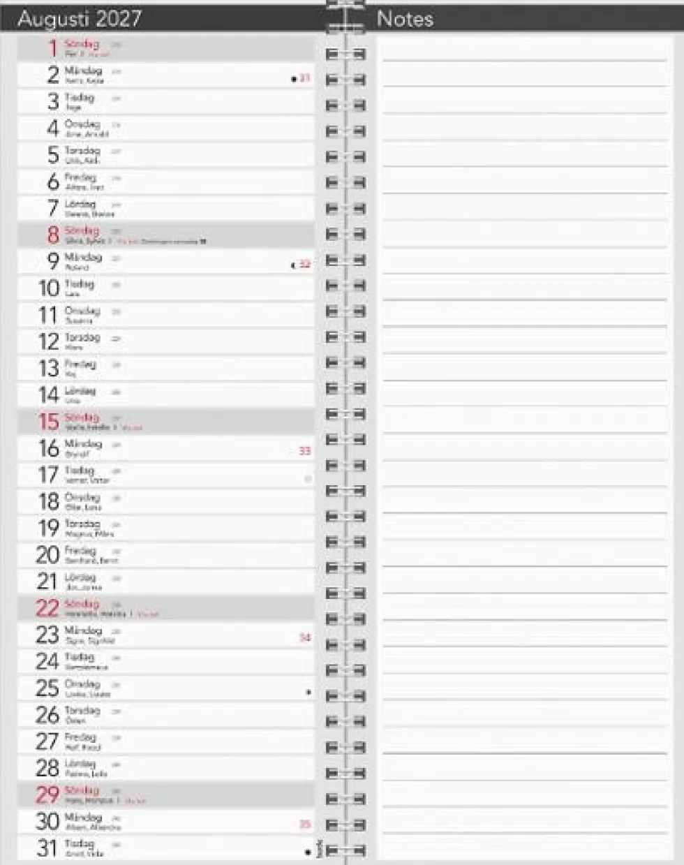 Bordskalender Elegant 2027 spiral