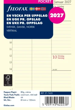 Dagbok Pocket 2027 Vecka Per Uppslag Vertikal Svensk/Dansk/Norsk