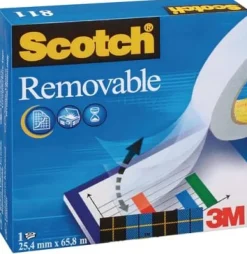 Dokumenttejp Scotch Removable Magic 811, osynlig, 19mm x 33m