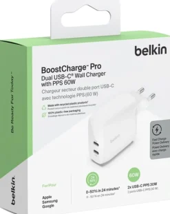 Dual 30W USB-C Wall Charger PD 60W, White