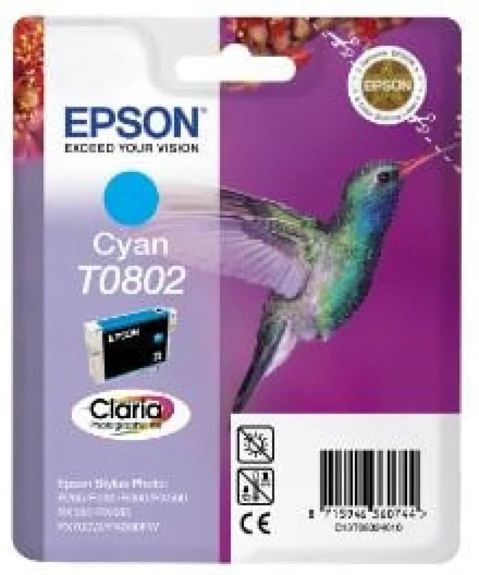 Epson T0802 - 7.4 ml - cyan - original - blister - bläckpatron