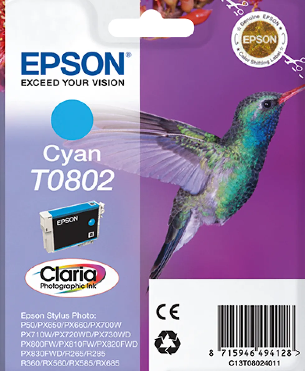 Epson T0802 - 7.4 ml - cyan - original - blister - bläckpatron