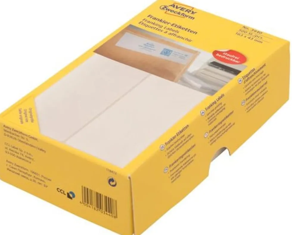 Etikett AVERY frankering 163x43mm 500/fp