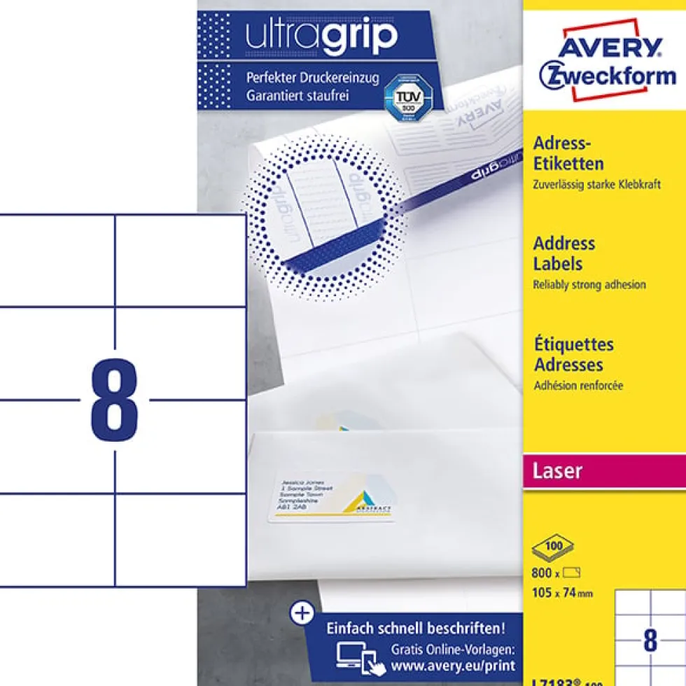 Etikett AVERY Laser 105x74mm 800/fp