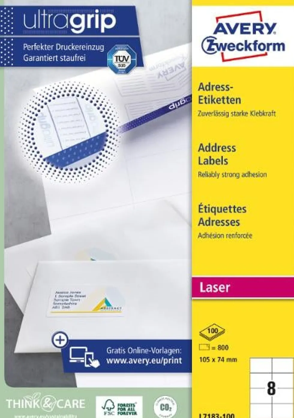 Etikett AVERY Laser 105x74mm 800/fp