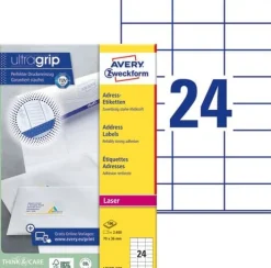 Etikett AVERY Laser 70x36mm 2400/fp