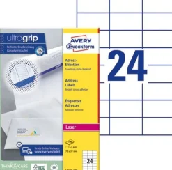 Etikett AVERY Laser 70x37mm 2400/fp