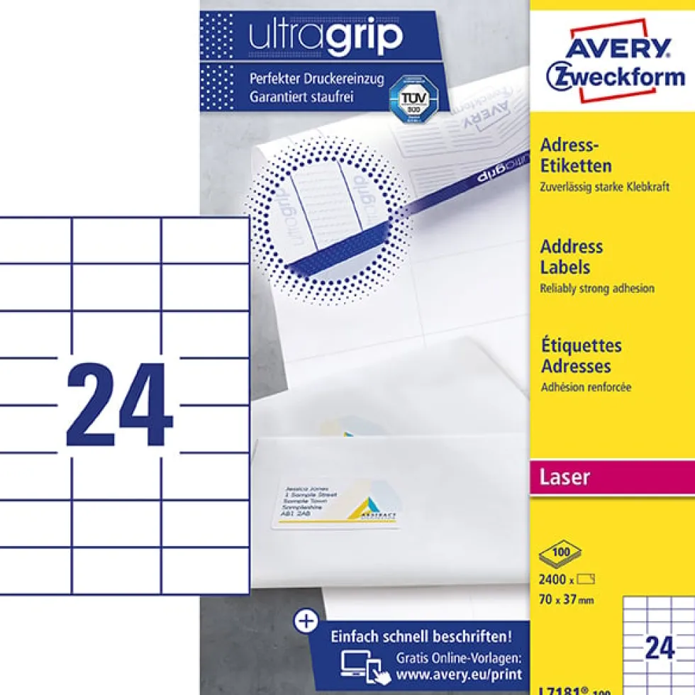 Etikett AVERY Laser 70x37mm 2400/fp