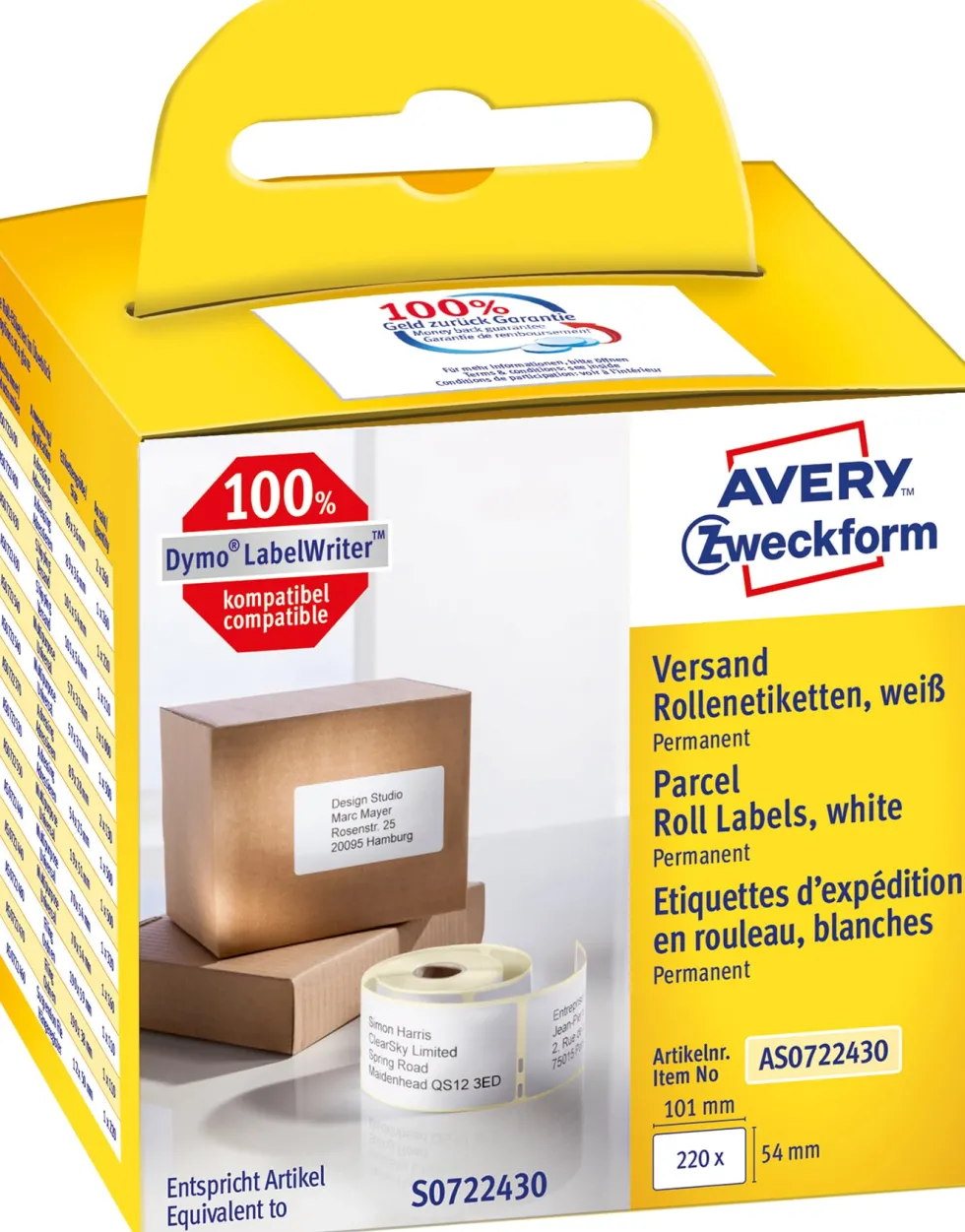 Etikett AVERY på rulle 101x54mm 220/fp