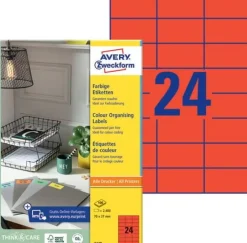 Etikett AVERY röd 70x37mm 2400/fp
