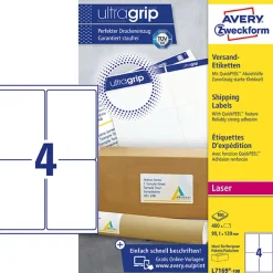 Etikett AVERY UltraGrip 99,1x139 mm 400/FP
