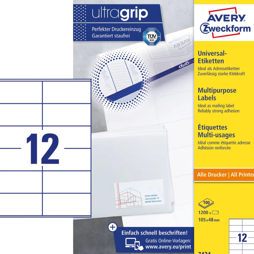 Etikett AVERY 105x48mm 1200/fp