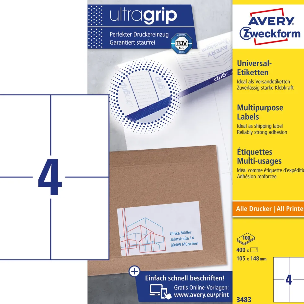 Etikett AVERY 105x148mm 400/fp