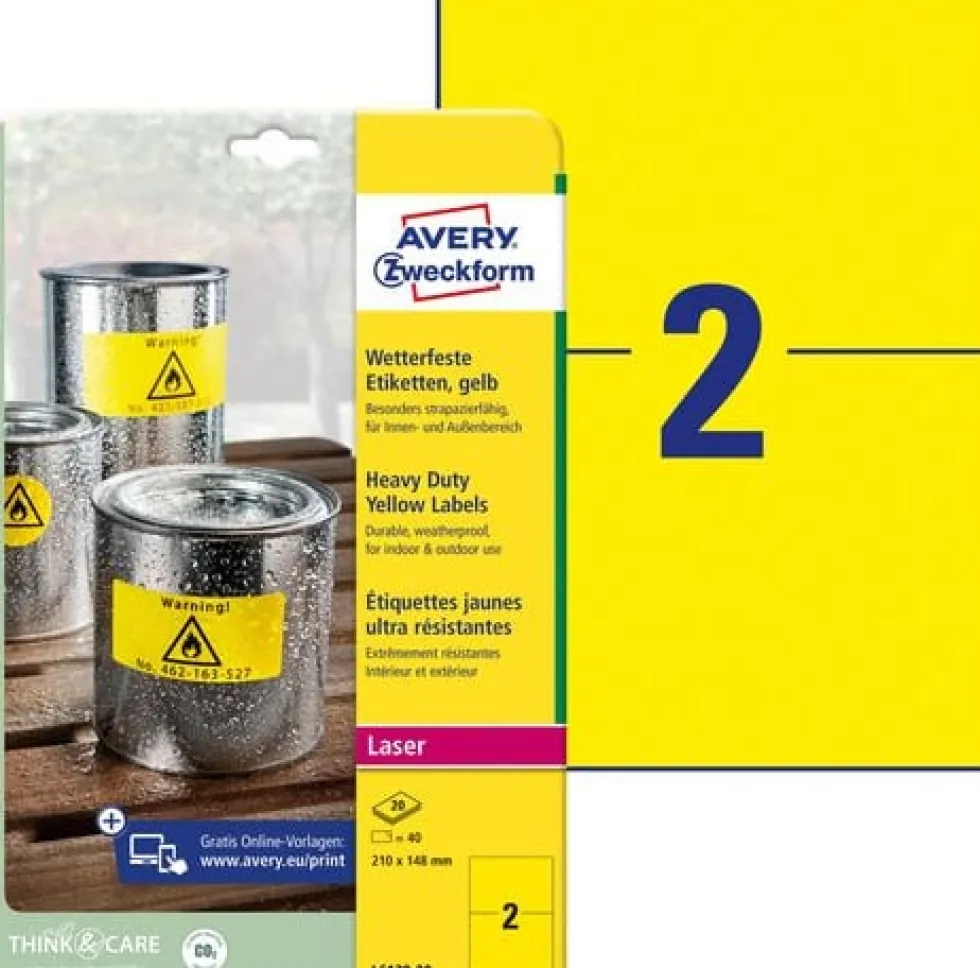 Etikett AVERY 210x148mm gul 40/fp