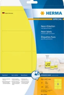 Etiketter HERMA Neongul, 99,1x67,7mm, 160/fp