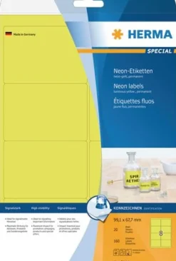 Etiketter HERMA Neongul, 99,1x67,7mm, 160/fp