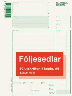 Följesedel A5 med kopia, kr-kolumn, 2x50 blad