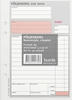 Följesedel A5 med kopia 3x50 blad numrerade
