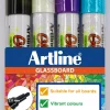 Glassboard Marker Artline svart, blå, vit, lila. 4-pack