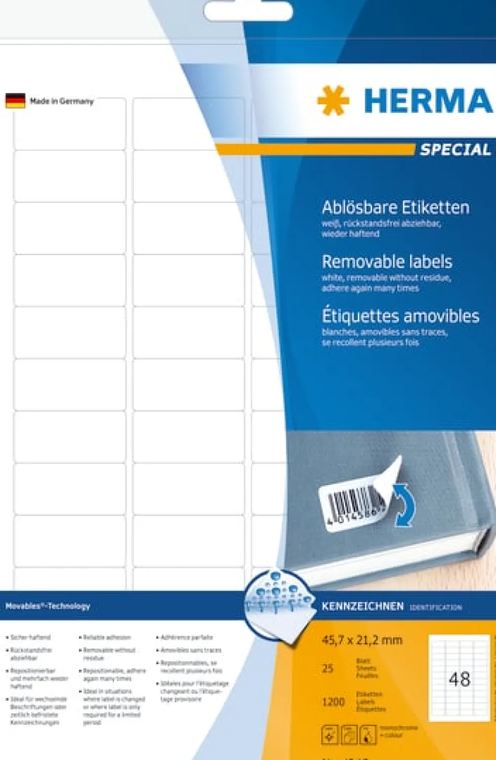 Herma etikett avtagbar 45,7x21,2 (1200)