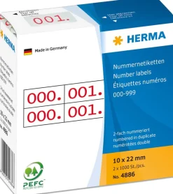 Herma etikett siffer 0-999 dubbel 10x22 röd (2x1000)
