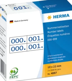 Herma etikett siffer 0-999 dubbel 10x22 blå (2x1000)