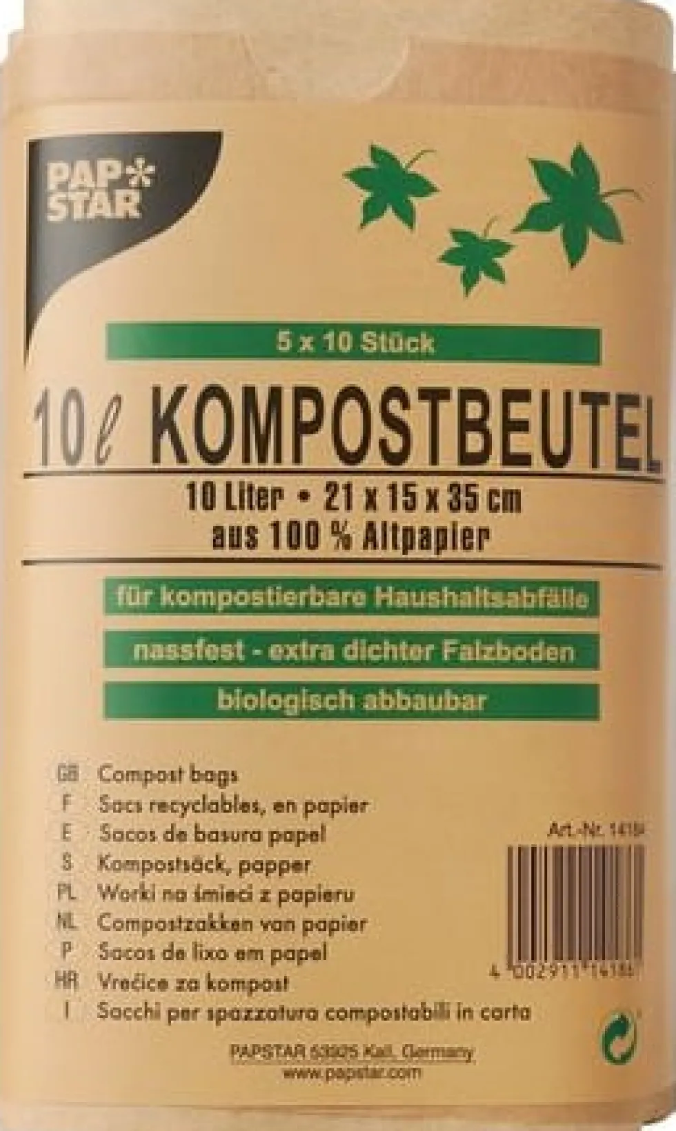 Kompostpåse PURE papp 10L brun 50/fp