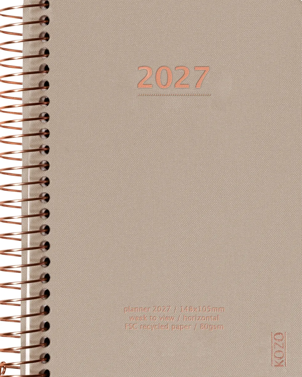 KOZO Kalender 2027 A6 Vecka per uppslag Sand